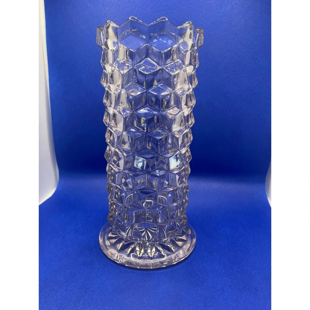 Fostoria American glass vase - 8in- clear with brownish/pink hue